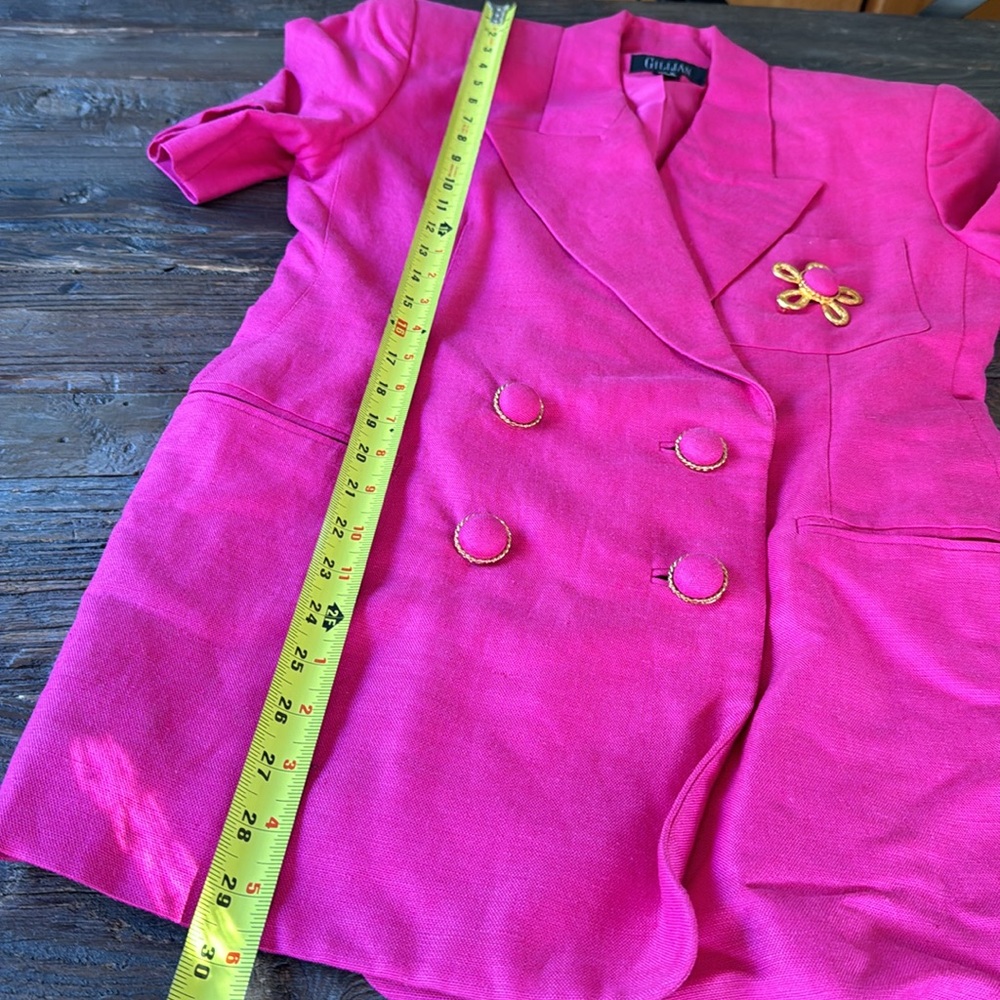 Vintage Gillian 80’s bright pink linen suit set w/original brooch EVC size 6 - Picture 10 of 15